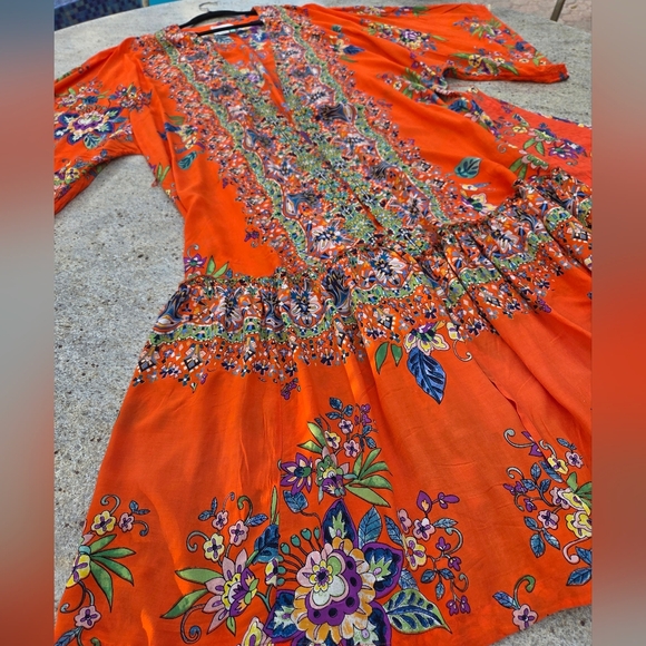 Anthropologie Emmanuel Maxi Dress Kimono Robe Boho Floral Bohemian Orange 1X - Picture 12 of 14